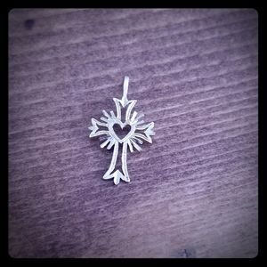 14K Gold Cross & Heart Charm Pendant